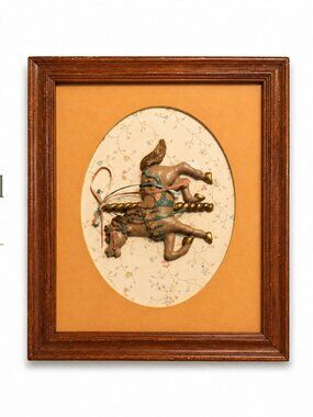 Vintage 3D Carousel Horse Wall Art Wood Frame Signed Handmade Decor